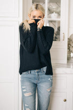 Load image into Gallery viewer, Softly Structured Cable Knit Sweater in Black
