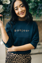 Load image into Gallery viewer, Bonjour Crop Sweater in Navy-FINAL SALE
