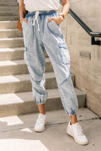 Load image into Gallery viewer, Luna Denim Cargo Joggers in Light Wash
