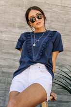Load image into Gallery viewer, Ruffle Front Tee in Navy
