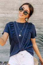Load image into Gallery viewer, Ruffle Front Tee in Navy
