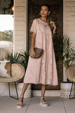 Load image into Gallery viewer, Tiered Embroidered Midi Dress in Pink
