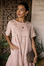 Load image into Gallery viewer, Tiered Embroidered Midi Dress in Pink
