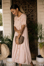 Load image into Gallery viewer, Tiered Embroidered Midi Dress in Pink
