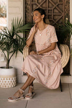 Load image into Gallery viewer, Tiered Embroidered Midi Dress in Pink
